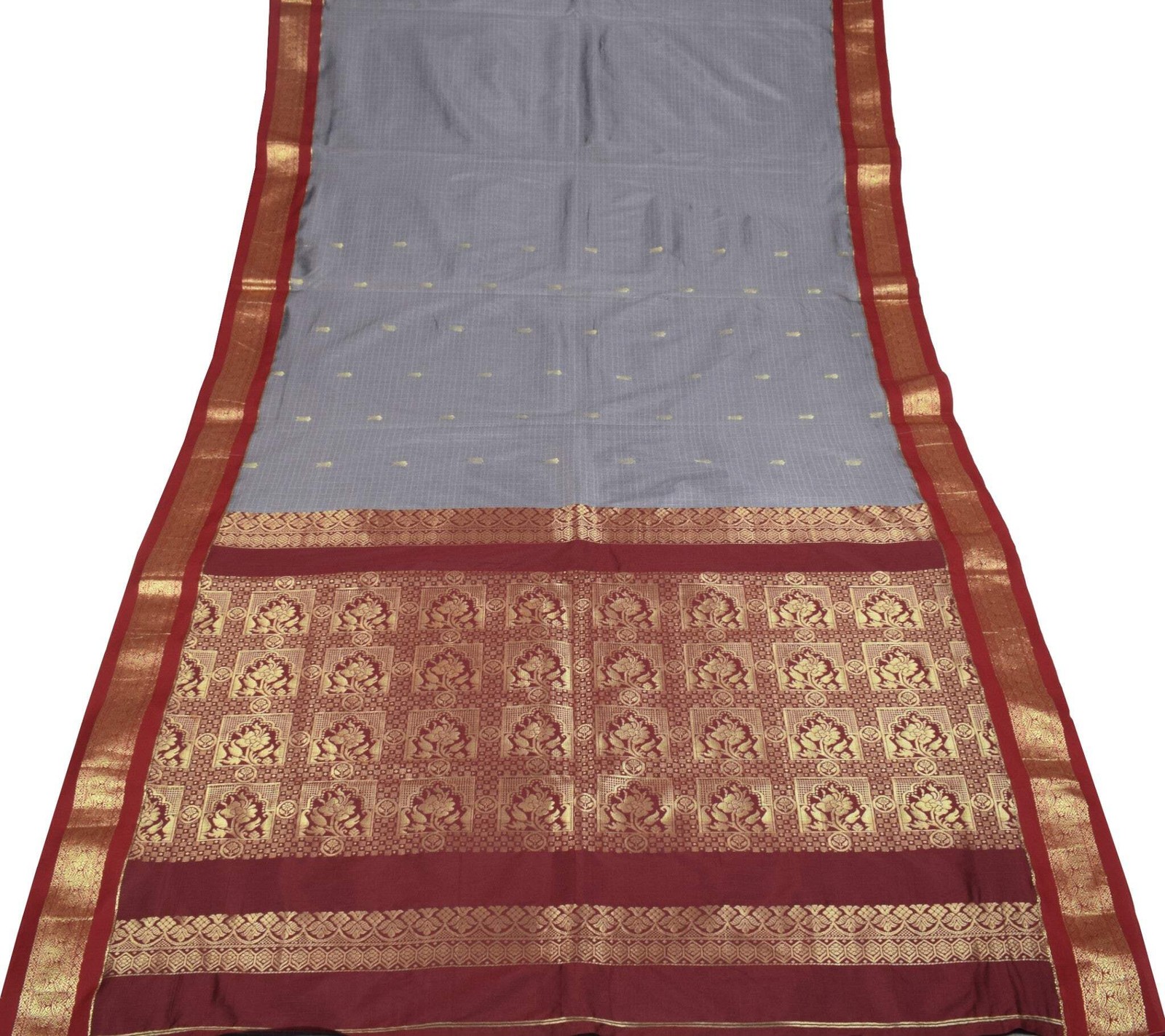 Sushila Vintage Grey Kanchipuram Saree contrasting Red Zari Border Art Silk Sari