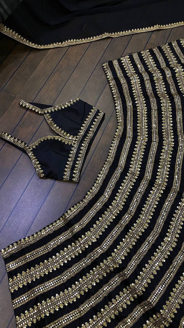 Latest Black Kasturi Silk Lehenga Choli With Georgette Dupatta For Party