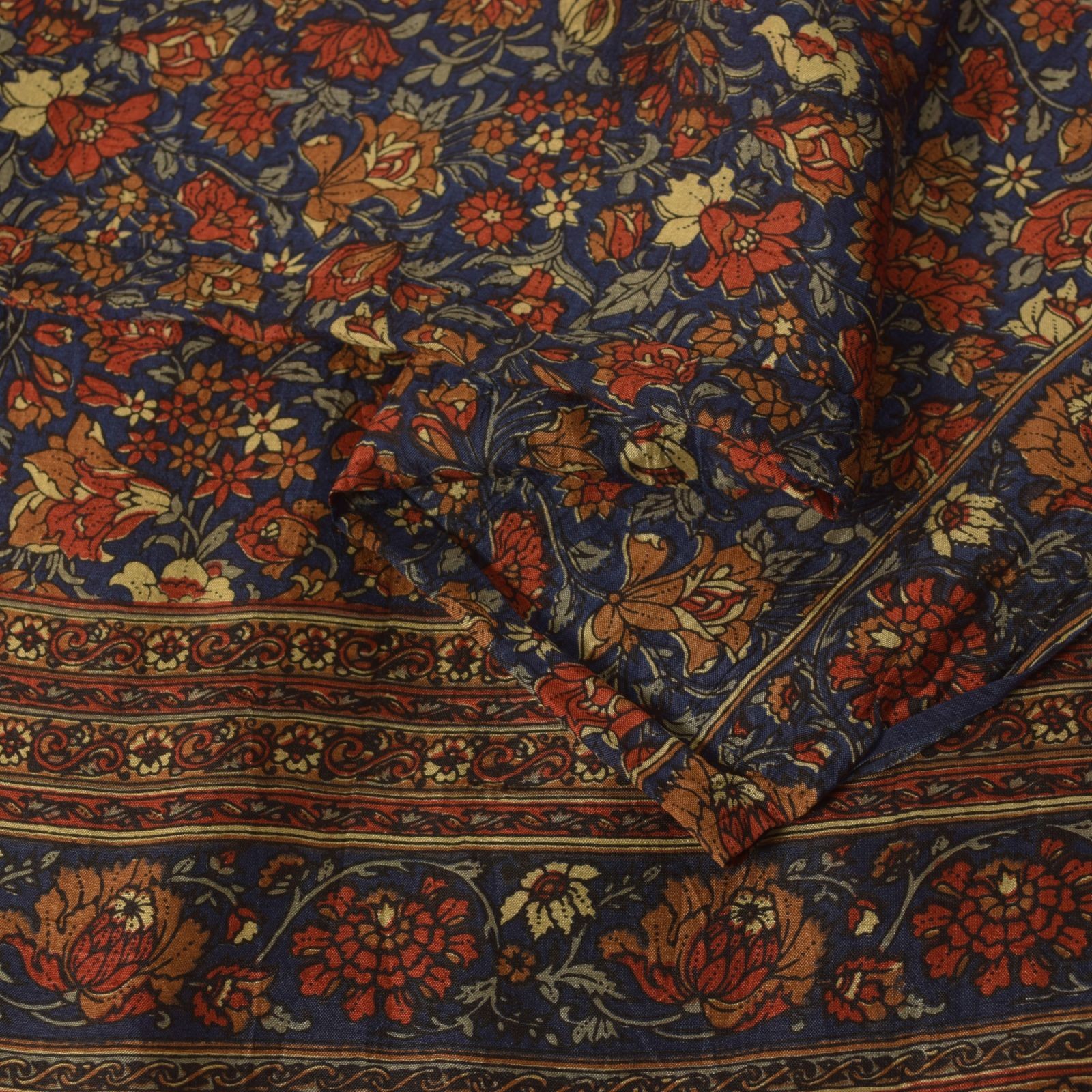 Sanskriti Vintage Soft Blue-Red Pure Silk Sari Floral Digital Print Saree 5.5Yd