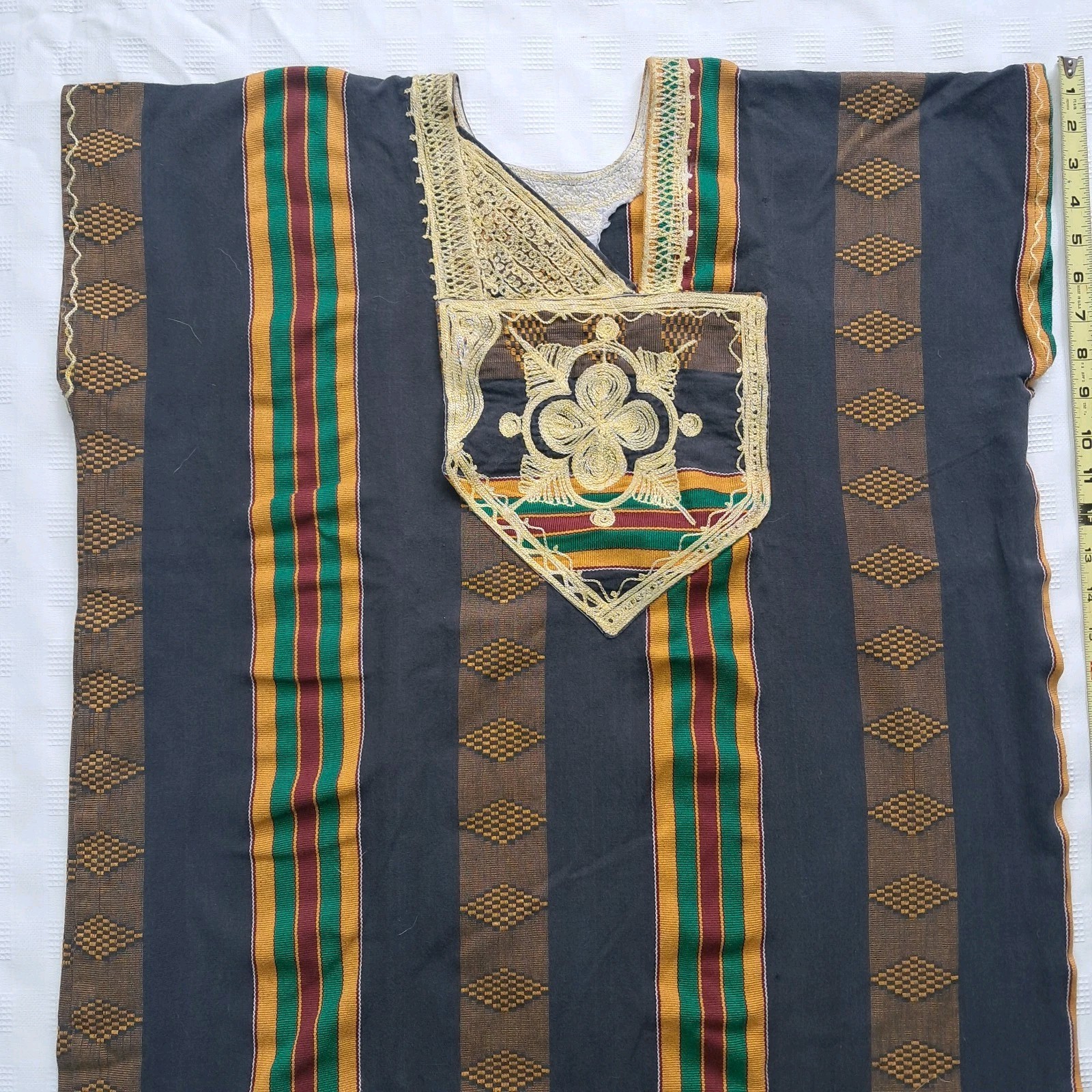 African Dashiki Mens Red Green Yellow Striped Embroidered Ethnic Top Sleeveless