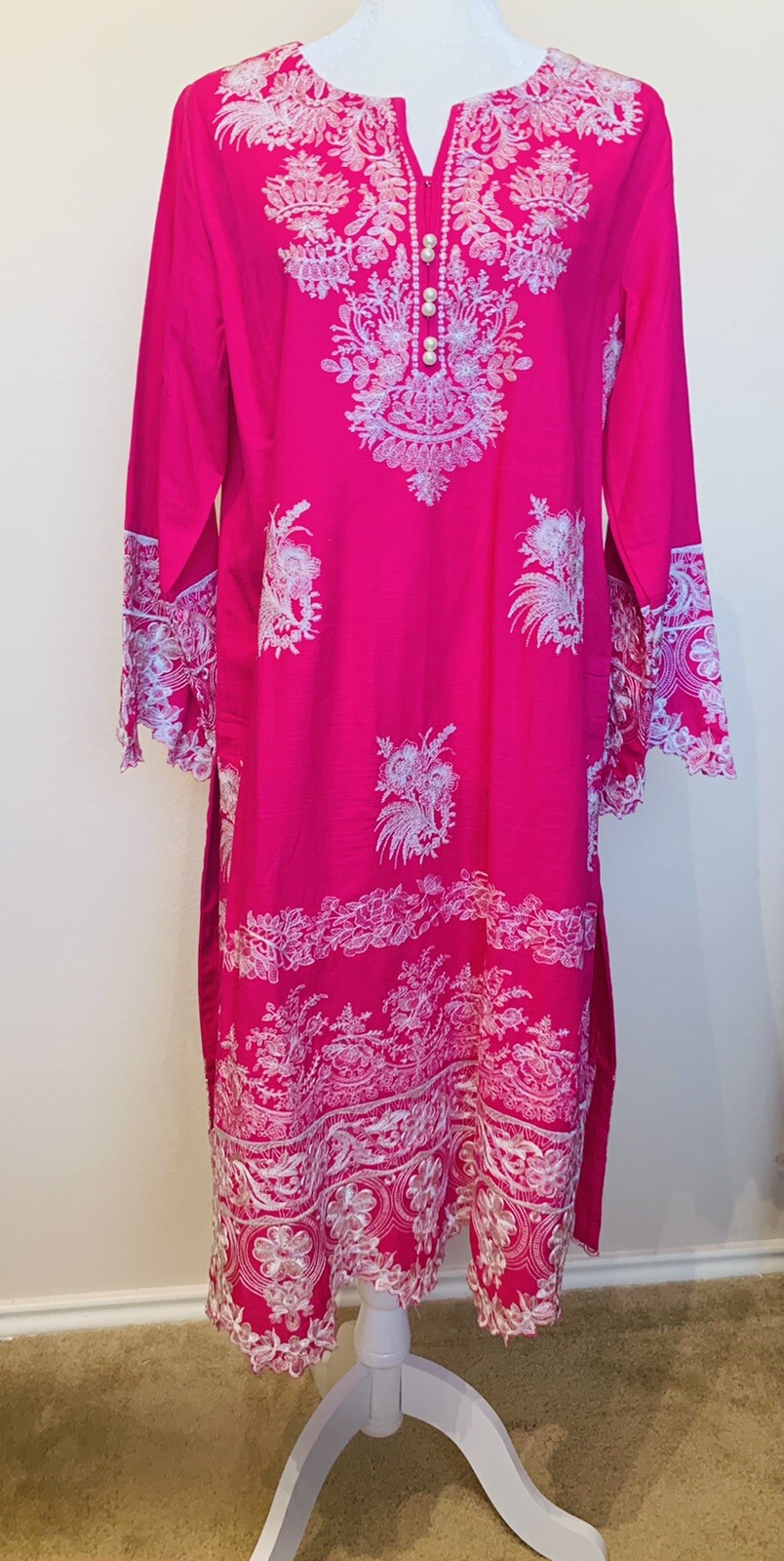 NWT Khaadi Pret Kameez Khaddar Pink Sz 12 Fully embroidered