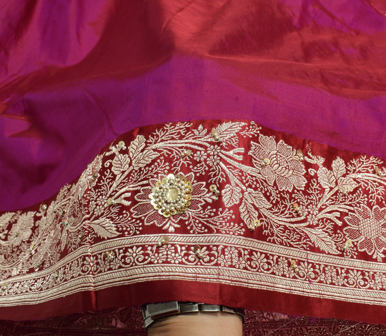 Sushila Vintage Purple Pure Silk Saree Hand Work & Banarasi Brocade HEAVY Sari