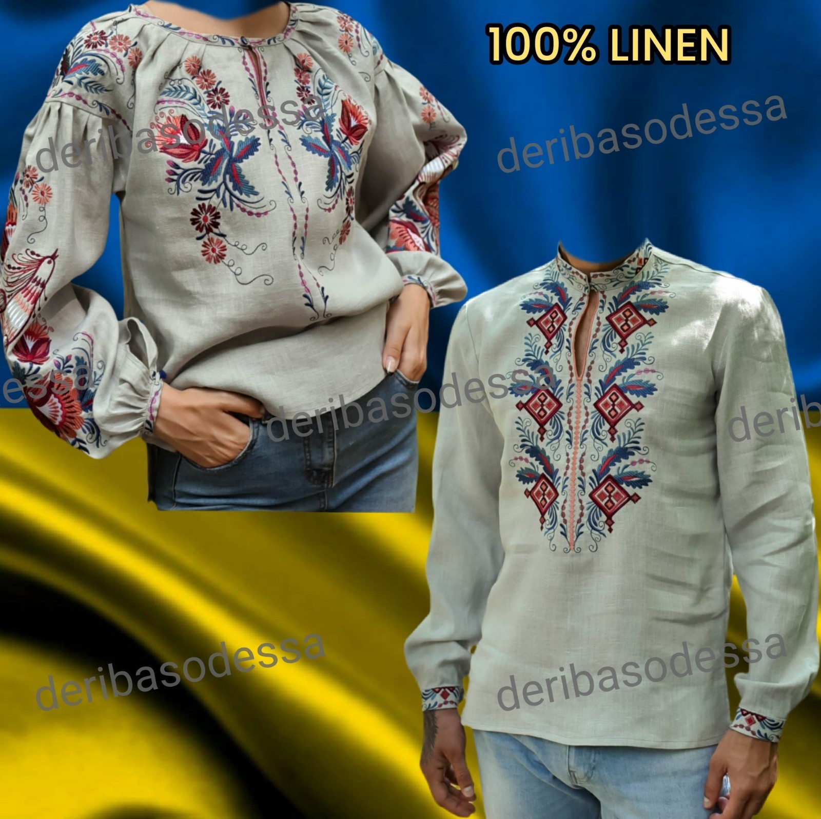 Linen 100% S,M,L,XL,2XL,3XL Traditional Ukrainian embroidered blouse Vyshyvanka.