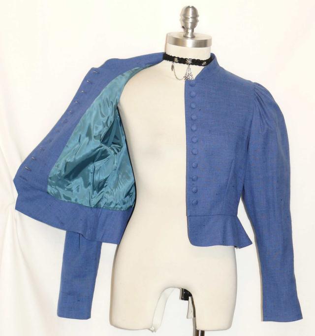 BLUE COTTON & LINEN JACKET Women Austria SUMMER Fitted PEPLUM Dress 4 6 S B36″