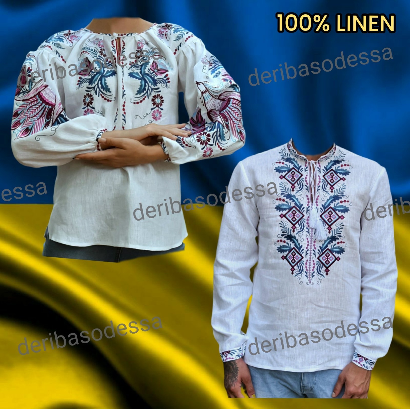 Linen 100% S,M,L,XL,2XL,3XL Traditional Ukrainian embroidered blouse Vyshyvanka.