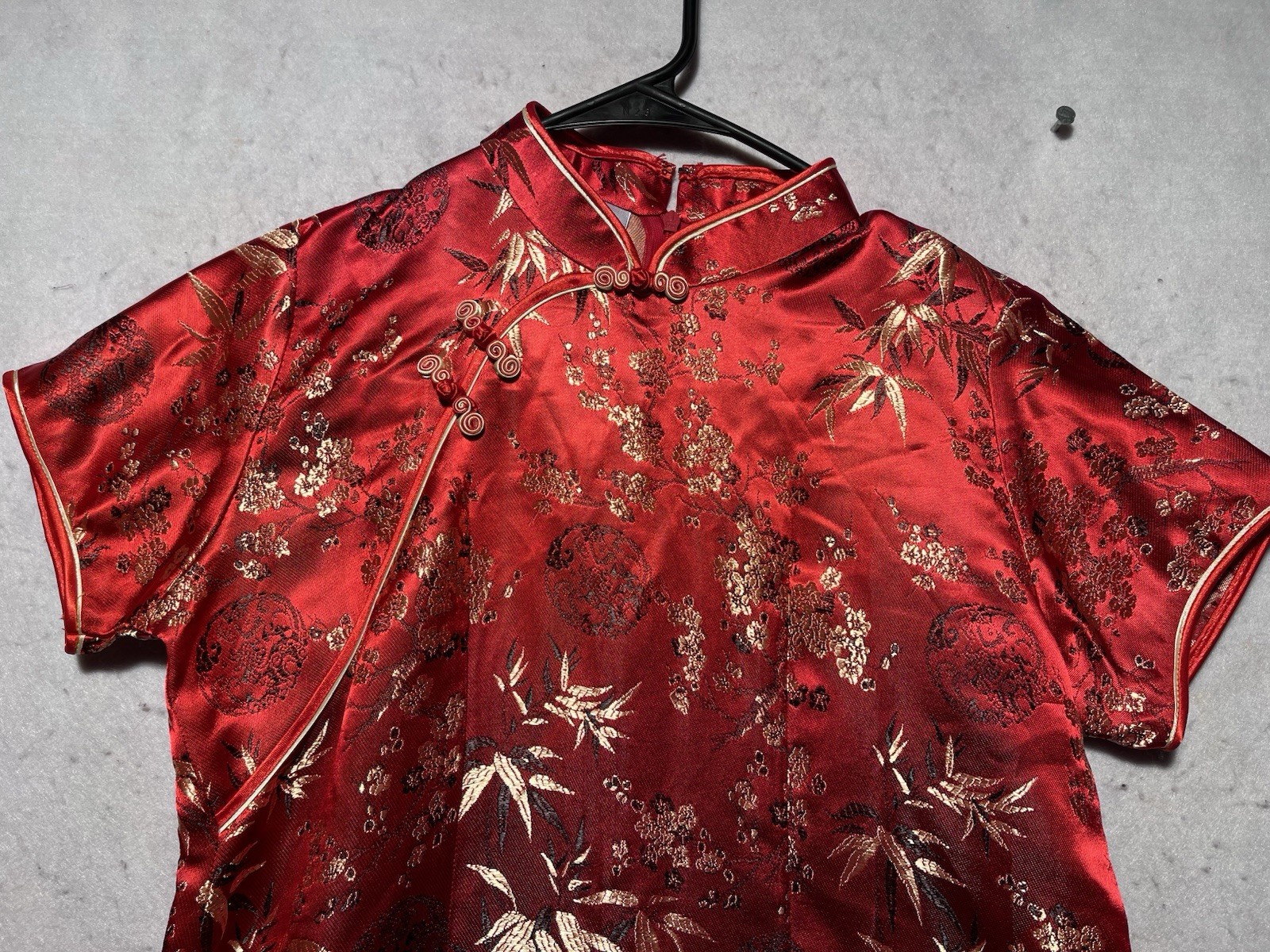 Chinese Dress Womens Small Red Floral Metallic Traditional Short Vietnam Quipao