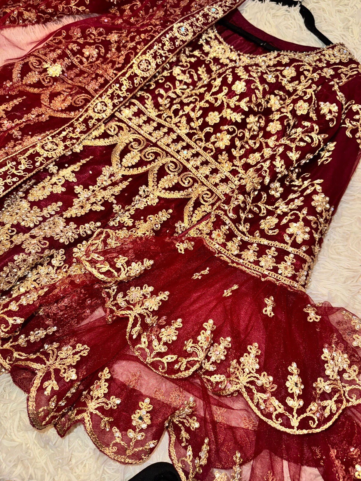 Cranberry Red Embroidered Anarkali Gown – Long Indian Ethnic Dress w Petticoat