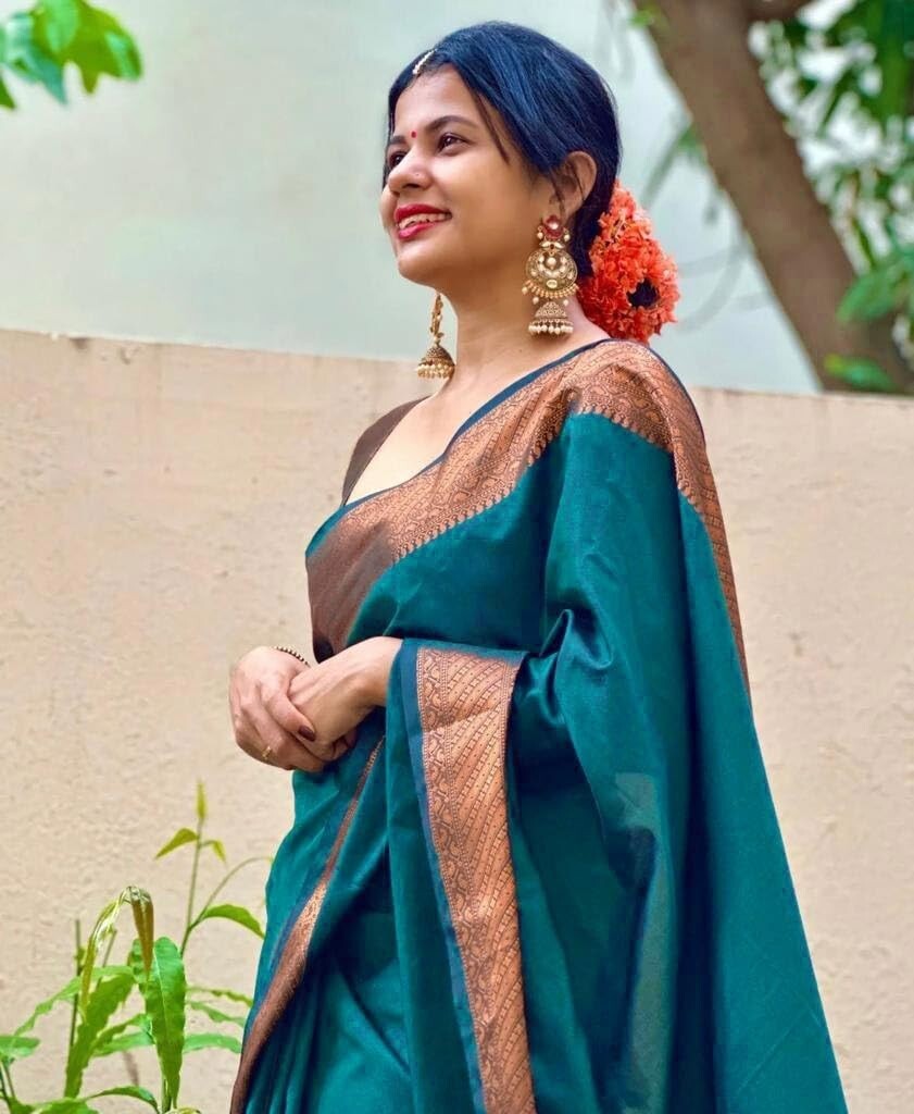 TRADITIONAL PARTY WEAR SOFT SILK INDIAN WEDDING WEAR KANJEEVARAM SAREE SARI