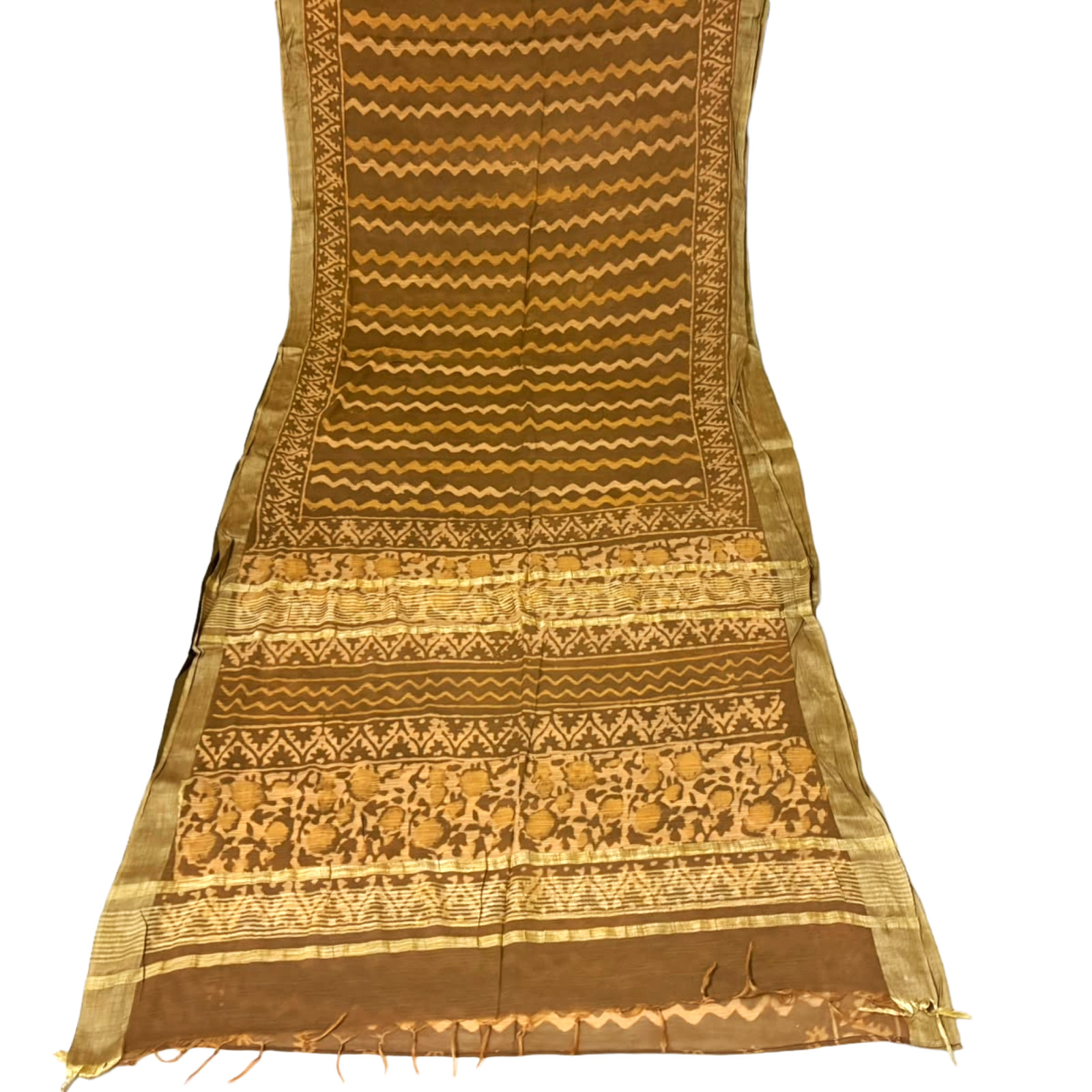 Green Cotton Saree Printed Dress Women Wrap Used Vintage Recycled Fabric Sari 5Y