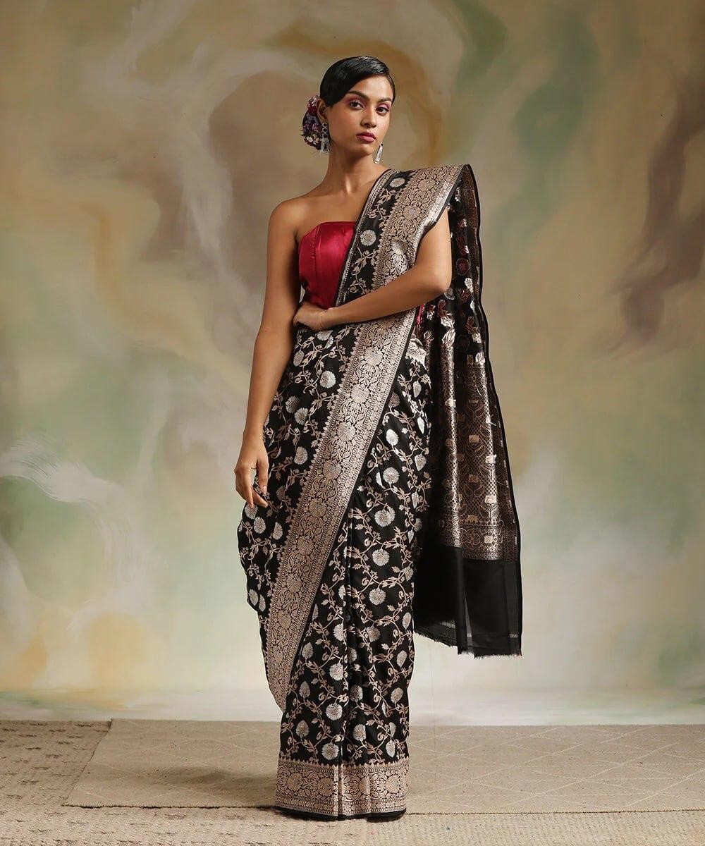 Pure Banarasi Copper Zari Weaving Work Saree Indian Party Wear Sari Wedding Wear
