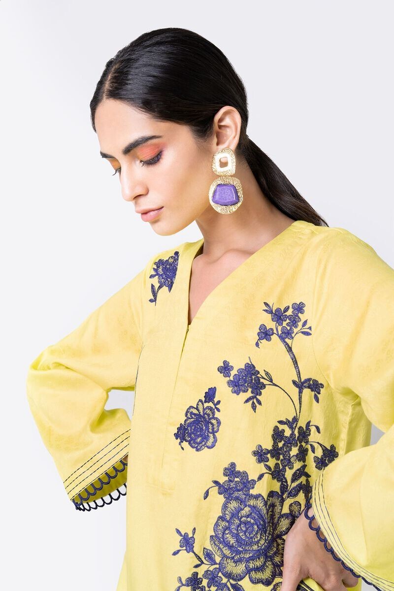 NWT KHAADI 2PC Size S/10 Embroidered Cotton Jacquard Kurti & Pants Fall Winter