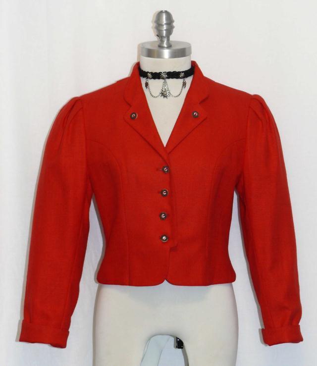 RED ~ COTTON & LINEN ~ Women German SUMMER Short Riding Dress Suit JACKET 38 6 S