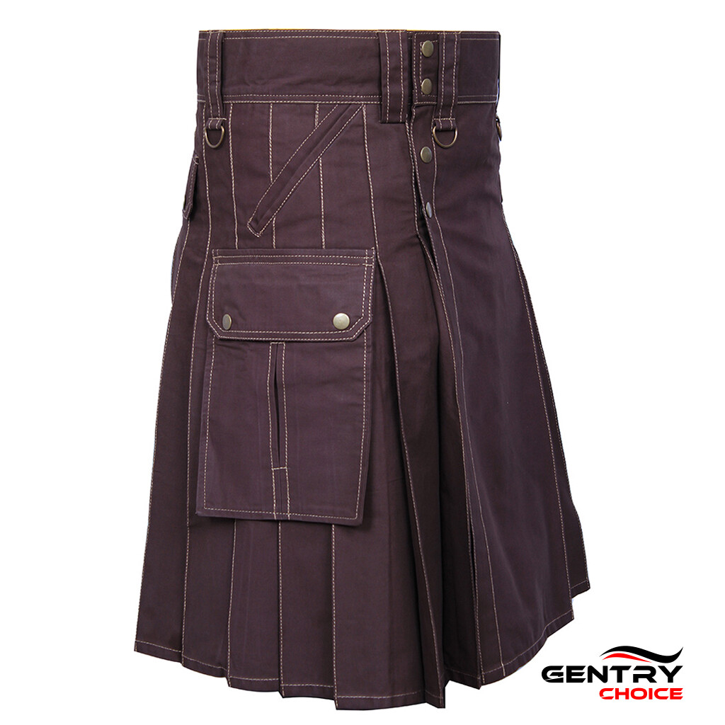 Highlander Men Cargo Utility Kilt Brown 6 Pockets Fashion Kilt Scottish Outfit