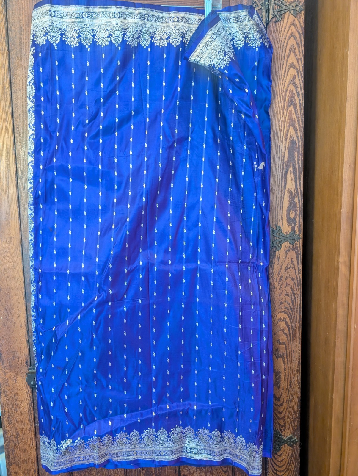 VTG Banarasi Silk Saree Purple Gold Zari Brocade Kalka Paisley Ornate Fabric