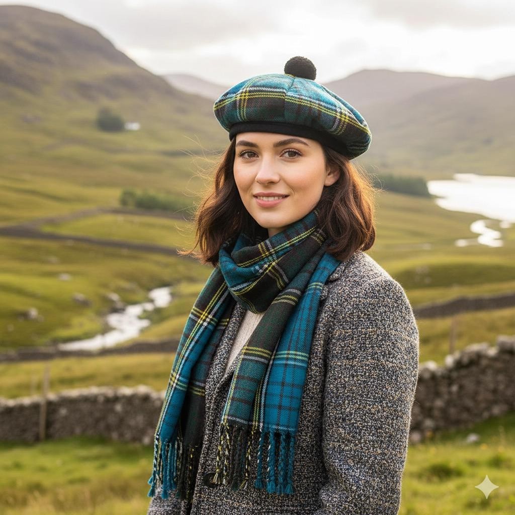 Scottish Traditional Tam o’ Shanter Acrylic Wool Kilt Hat & Matching Scarf