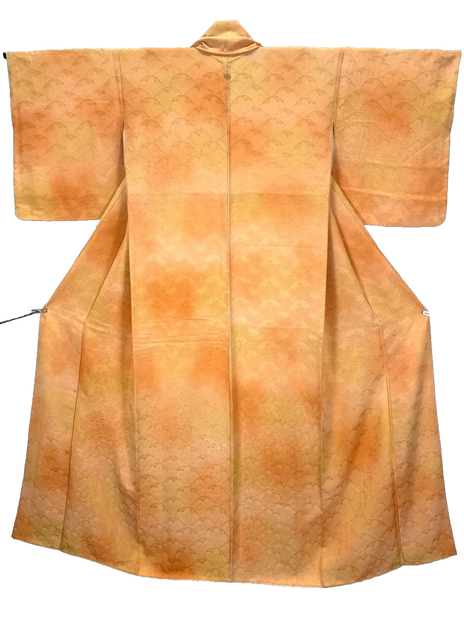 Vintage Iromuji Kimono Japan Pure Silk Vibrant Orange Jimon Weave Traditional XS