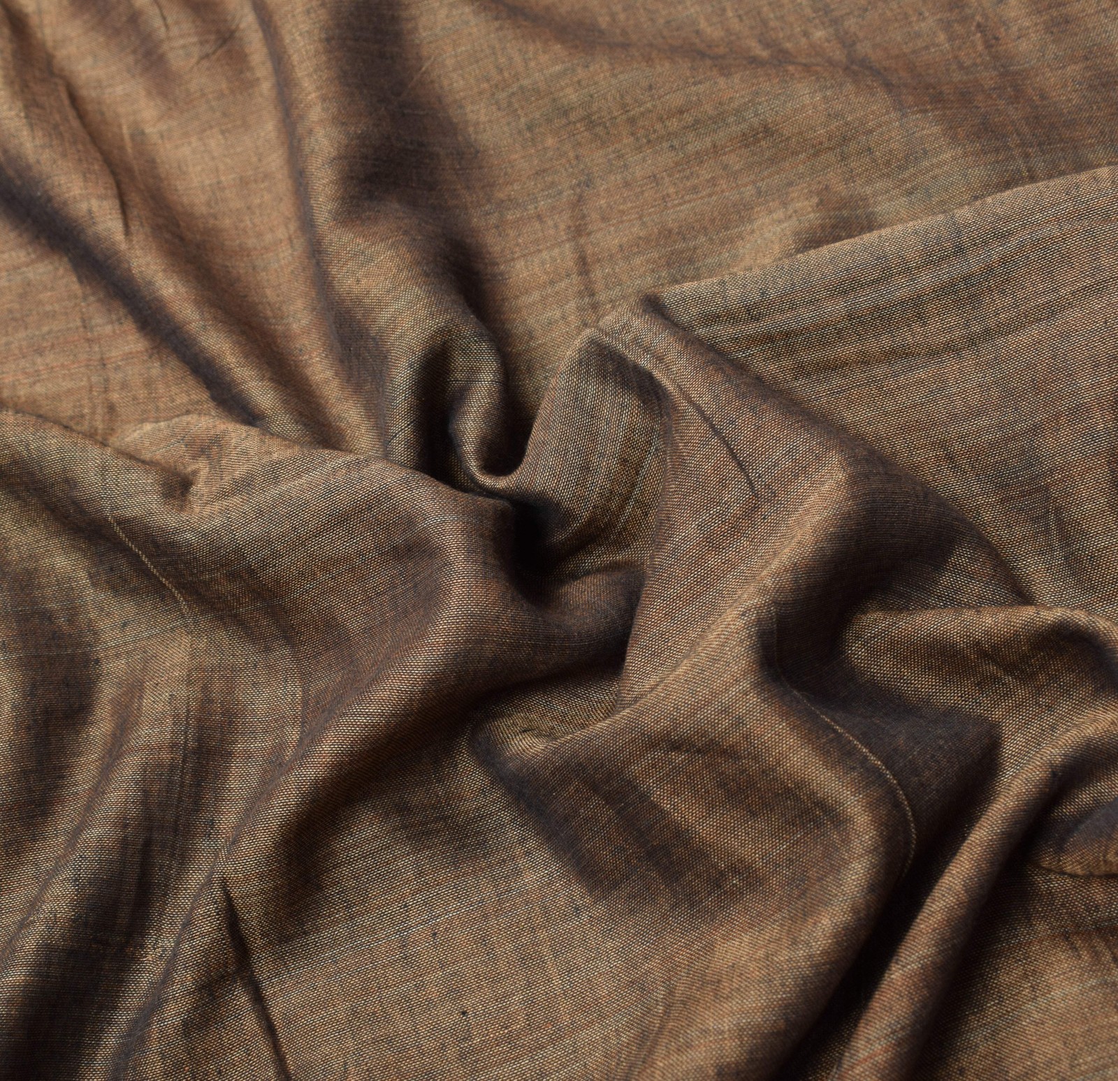 Sushila Vintage Brown Narayanpet Saree Pure Cotton Zari Woven 6YD Sari Fabric