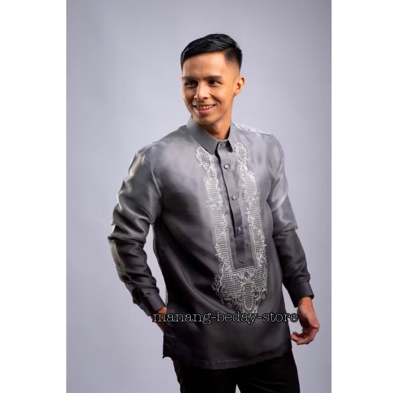 Barong Tagalog for Men Piña Organza with Lining Shades of Gray (Large)
