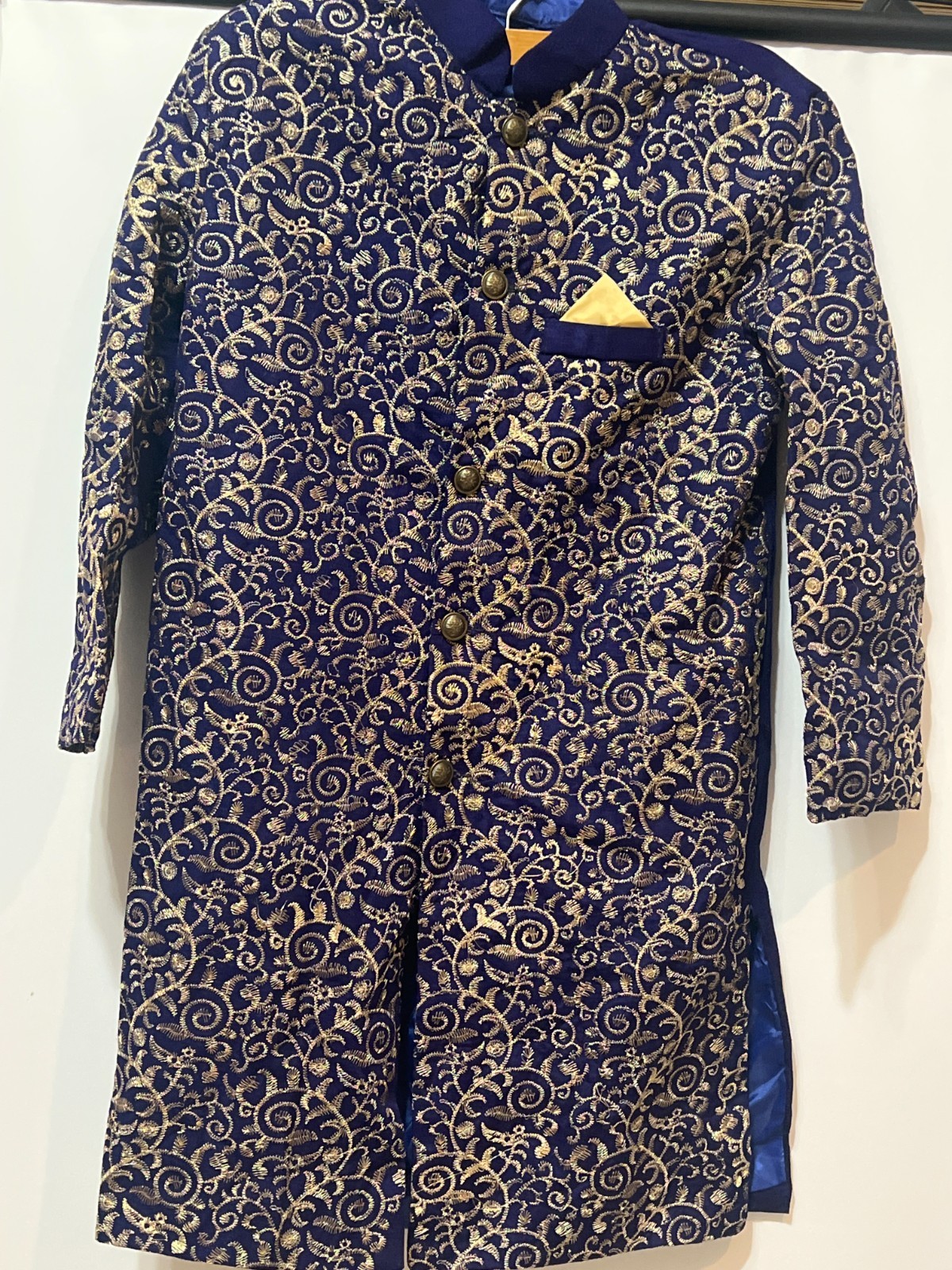 Boys Royal Blue Embroidered Sherwani Kurta Jacket Ethnic Formal Wear