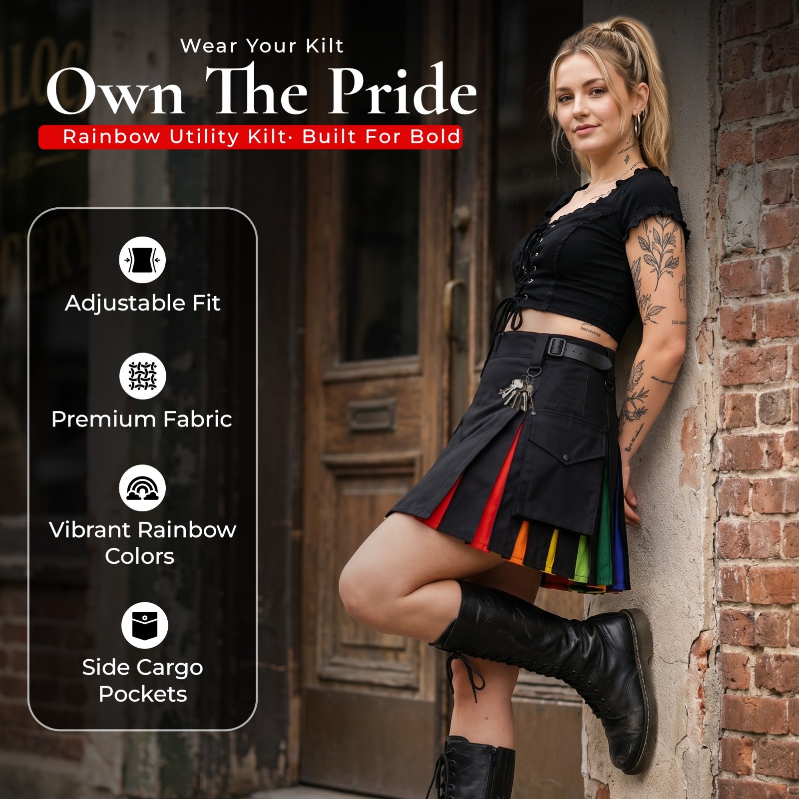 Hybrid Utility Kilts for Women Scottish Traditional Highland Rainbow Kilt
