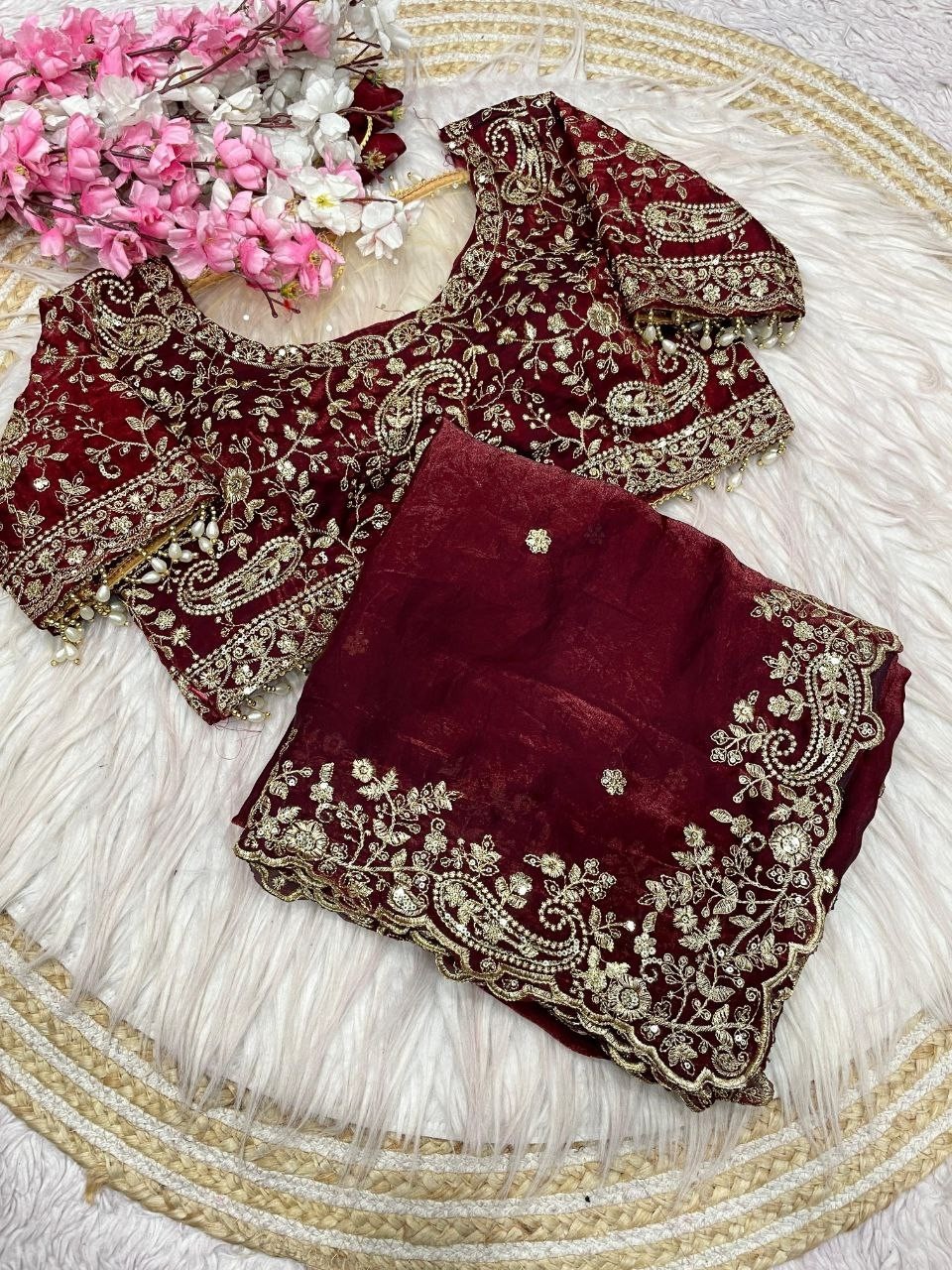 Designer Sari Bollywood Bridal Silk Saree Blouse South Indian Wedding Ready Made