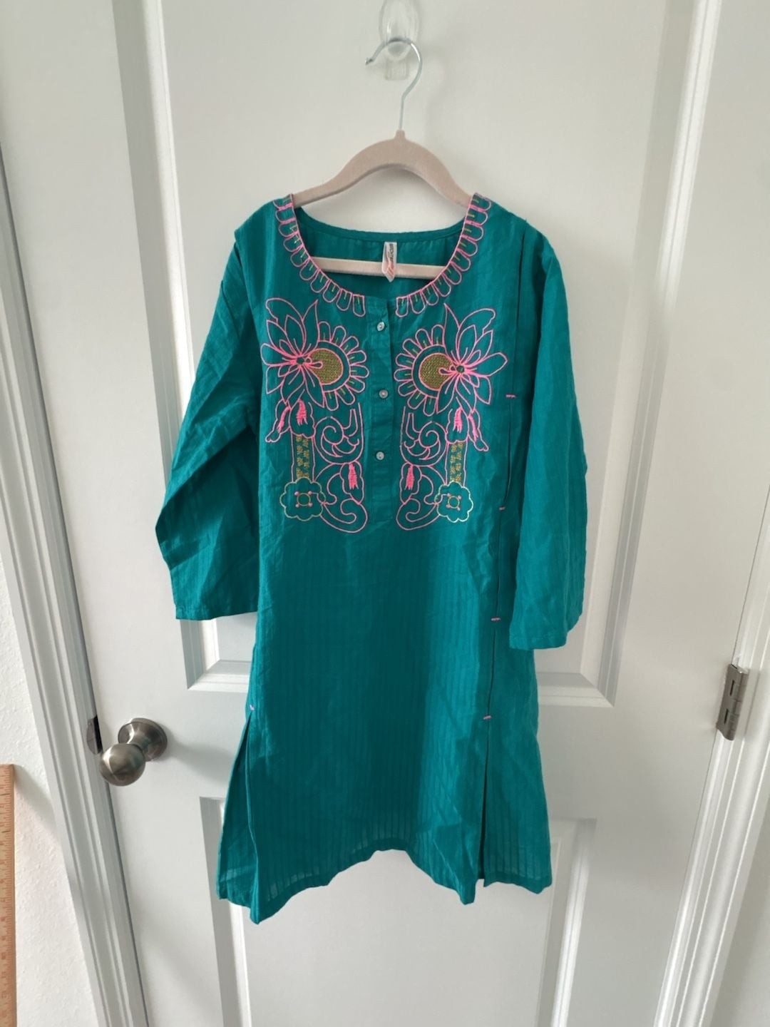 Beechtree Kids Teal Embroidered Kurta Tunic for Girls 11-12 Years