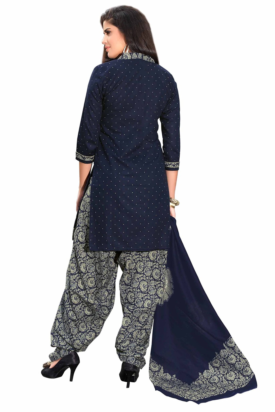 Miraan Printed Unstitched Cotton Dress Material Blue | SAN2520 Free