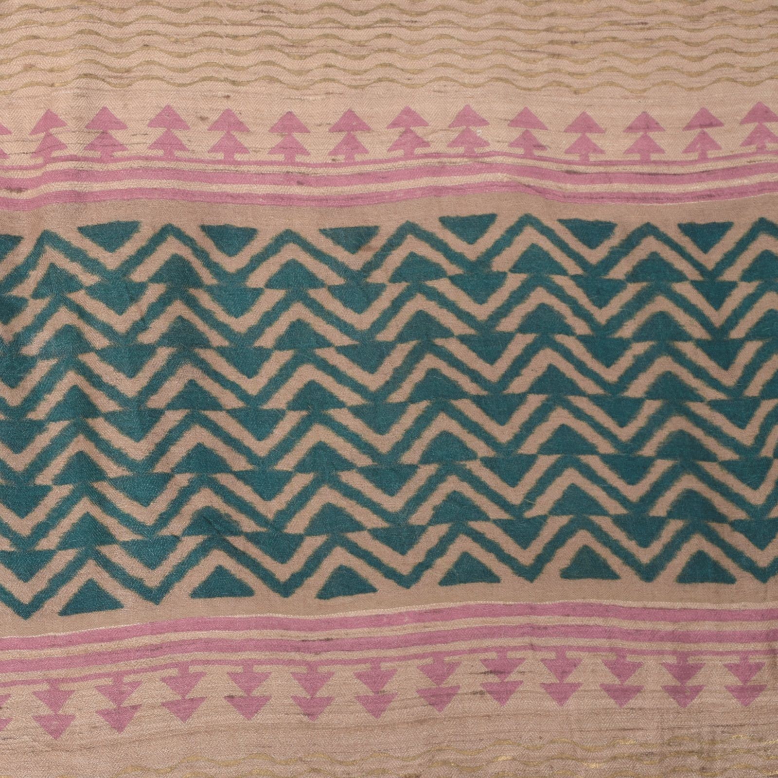 Sanskriti Vintage Peach Soft Pure Woolen Saree Floral Block Printed Sari 5.5+Yd