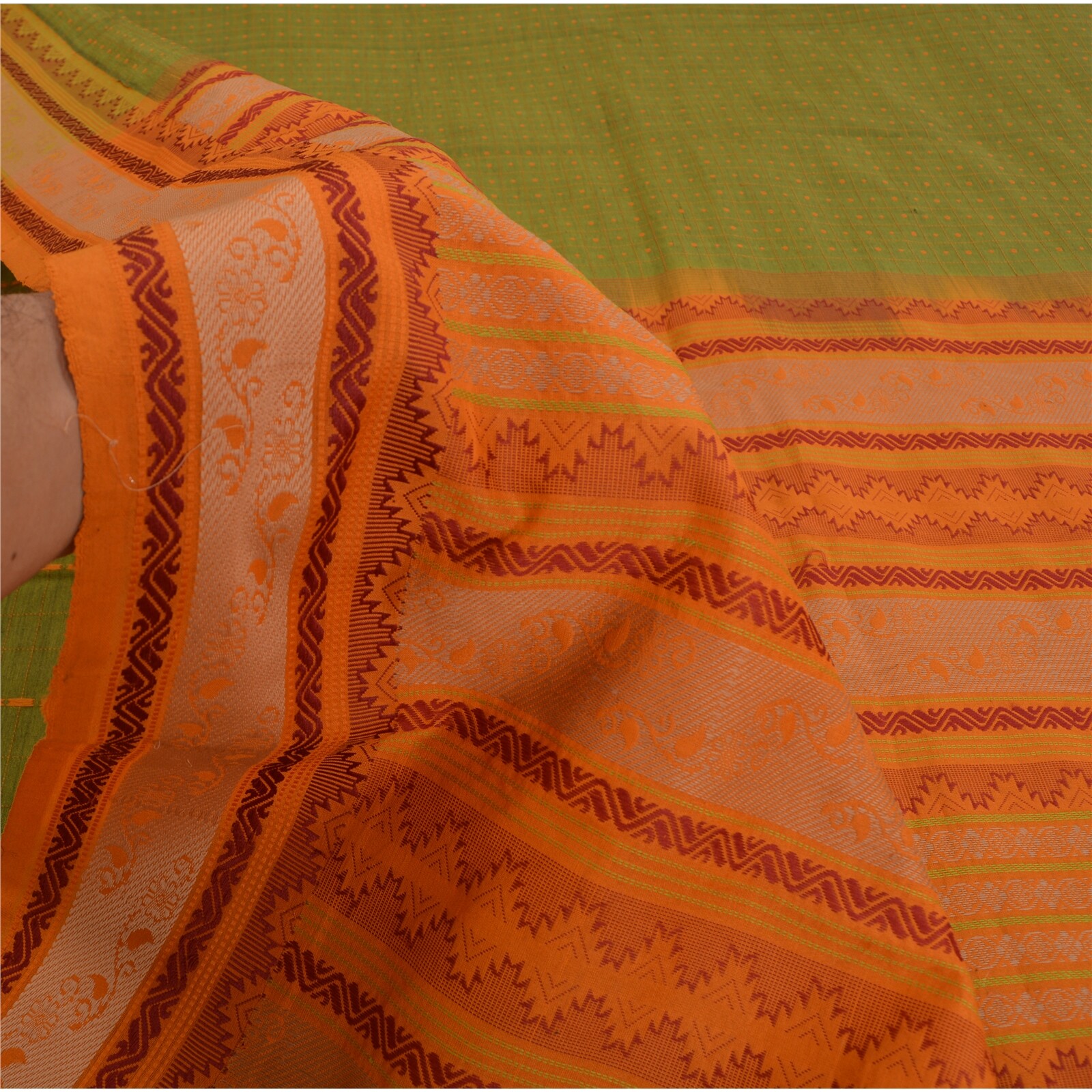 Sanskriti Vintage Green Sarees Blend Cotton Premium Sari Craft 5 Yard Fabric