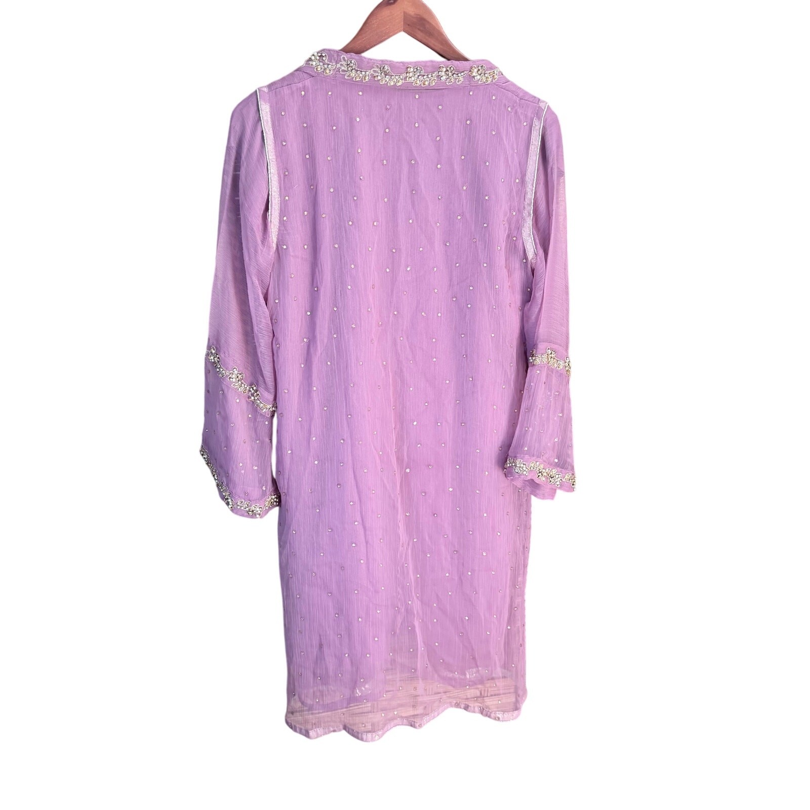 India lavender organza Anarkali kurta tunic vest set intricate embroidery lace