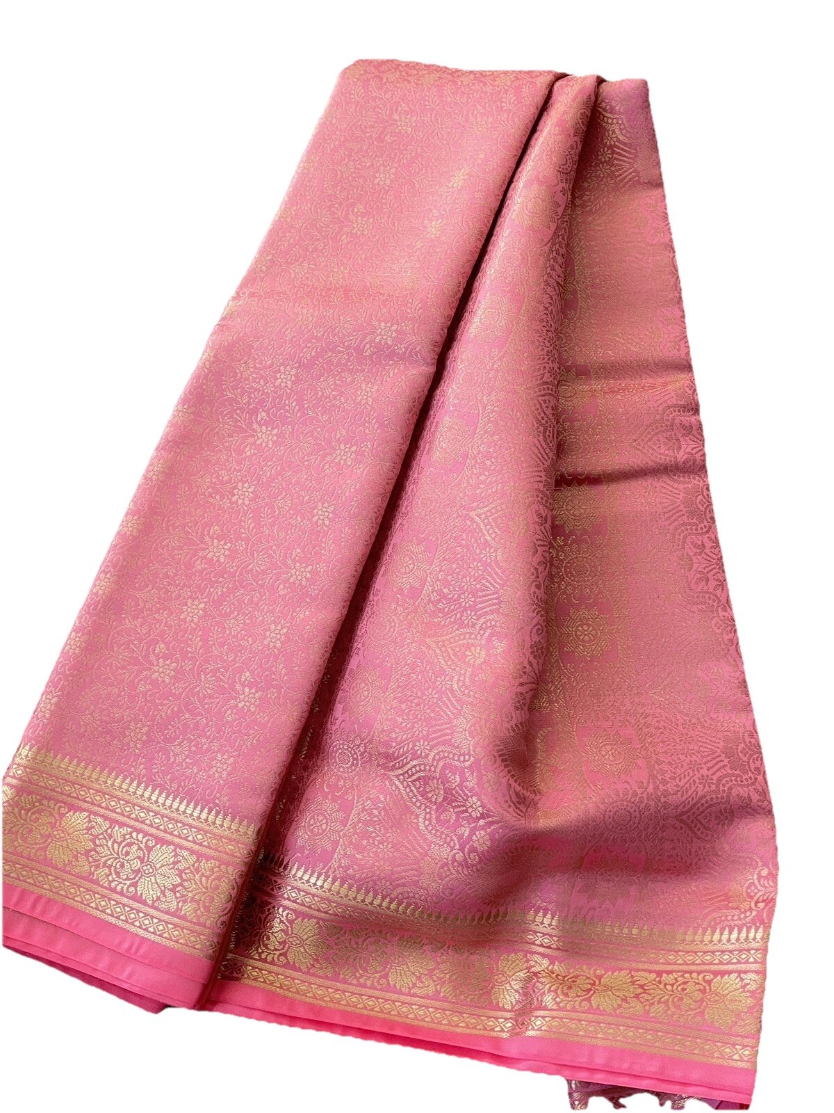 Indian Women’s NWT Brocade Artificial Silk Sari PINK/PEACH Golden Border SAREE