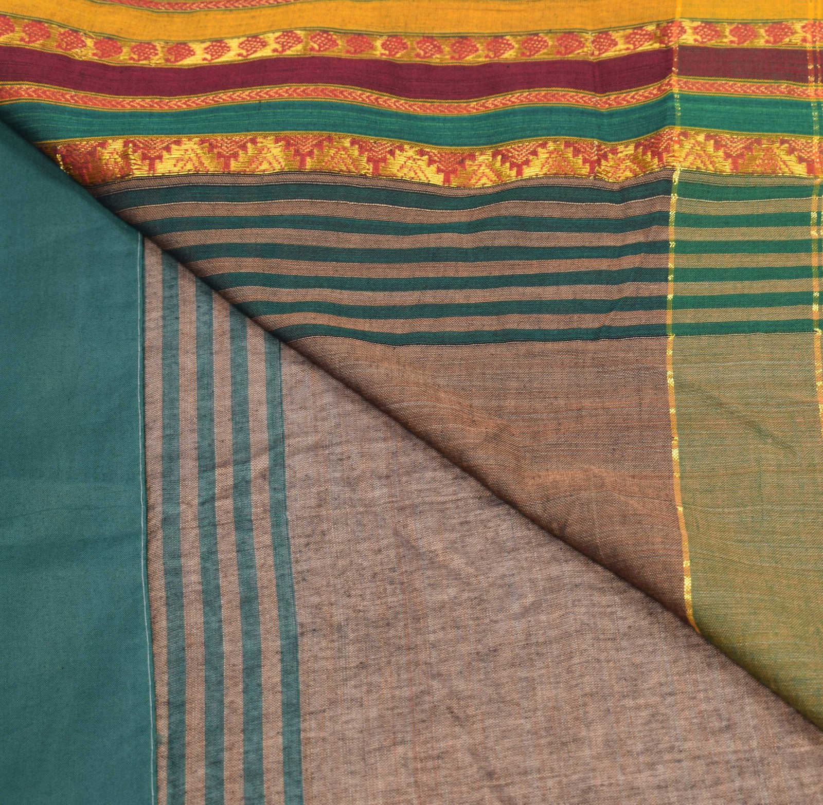 Sushila Vintage Brown Narayanpet Saree Pure Cotton Zari Woven 6YD Sari Fabric