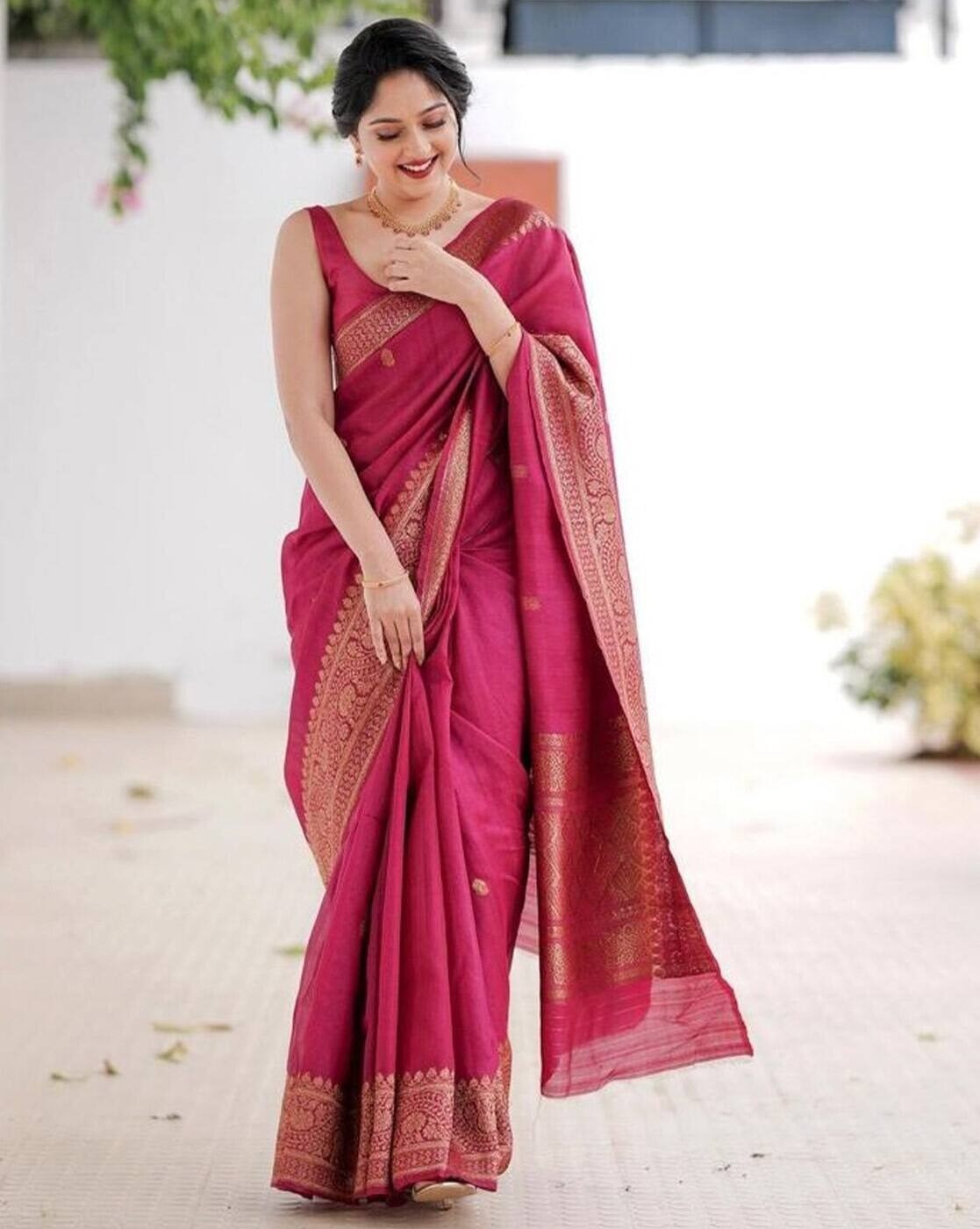 Sari Women’s Woven Design Banarasi Style Soft Lichi Silk Saree With Blouse Piece
