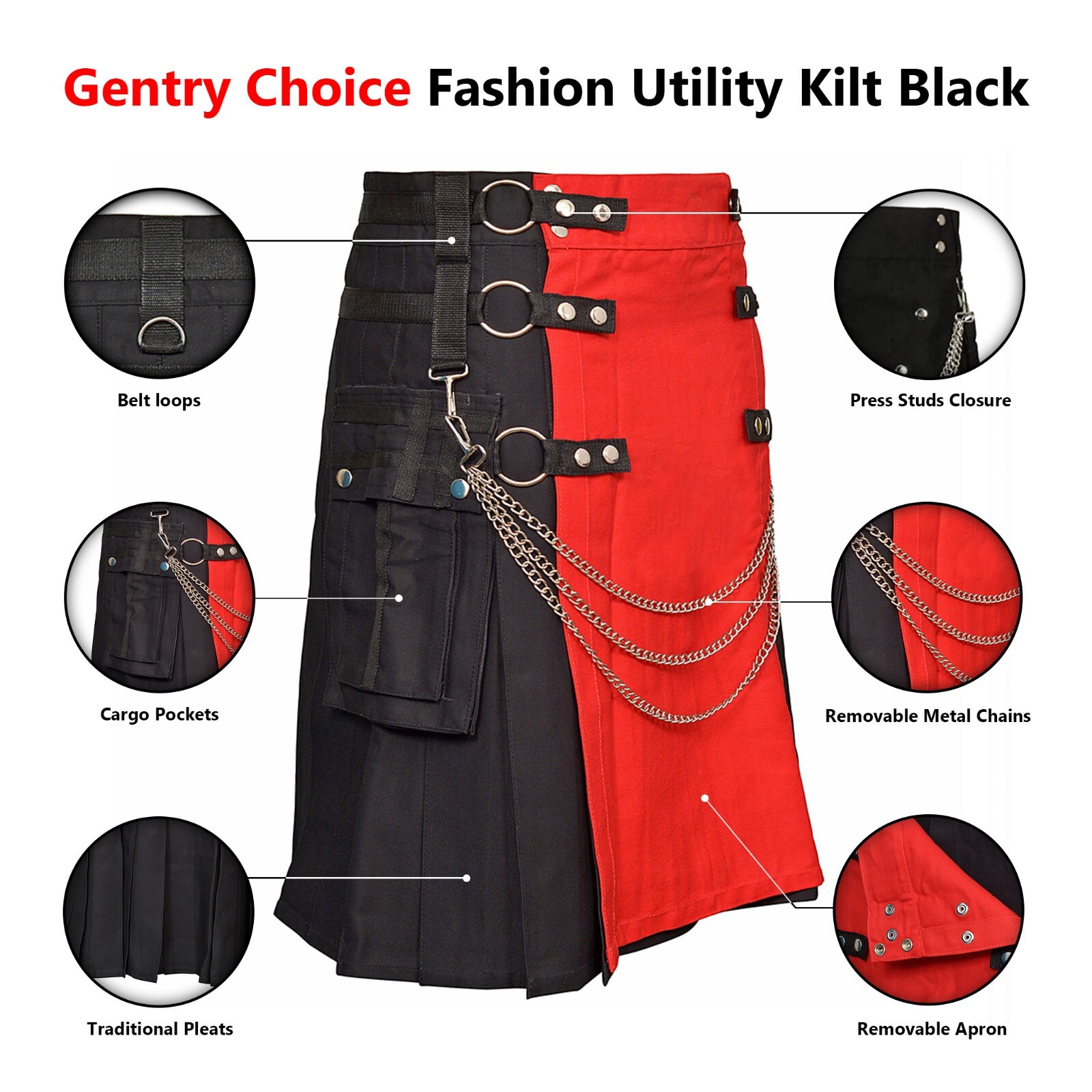 Utility Kilt Black with Removable Chains & Apron Scottish Outfit Wedding Dress