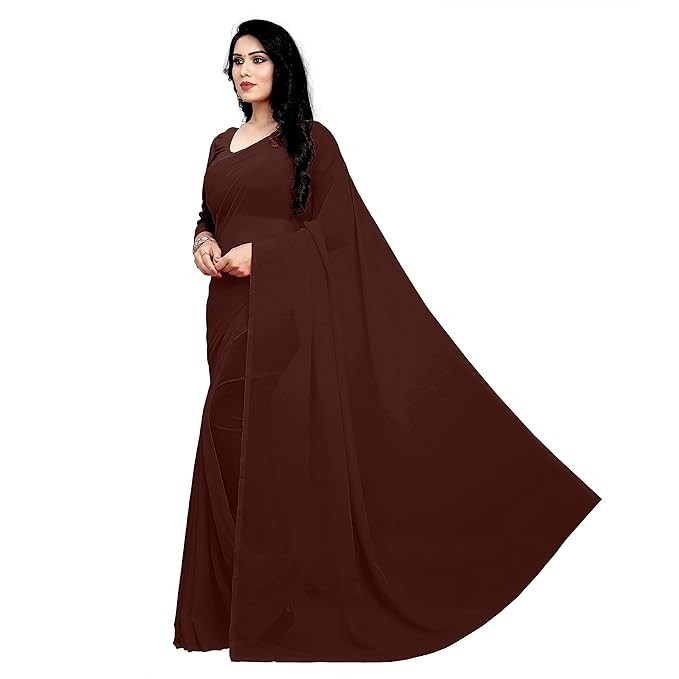 Sidhidata Women’s Georgette Saree With Unstitched Blouse Piece Coffee Pack Of 1