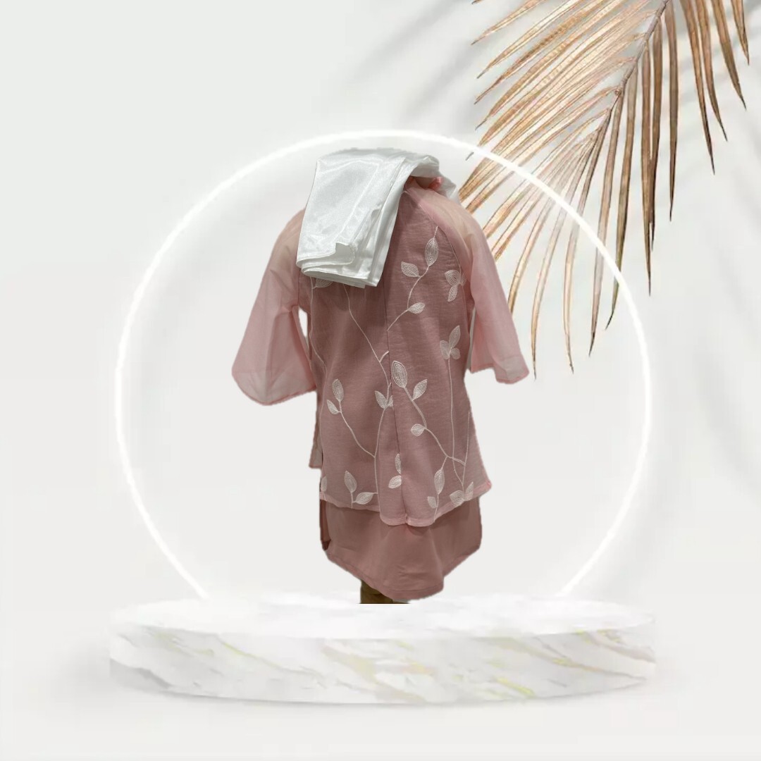 Pink Vietnamese Ao Dai with White Pant for Girl. Complete Set