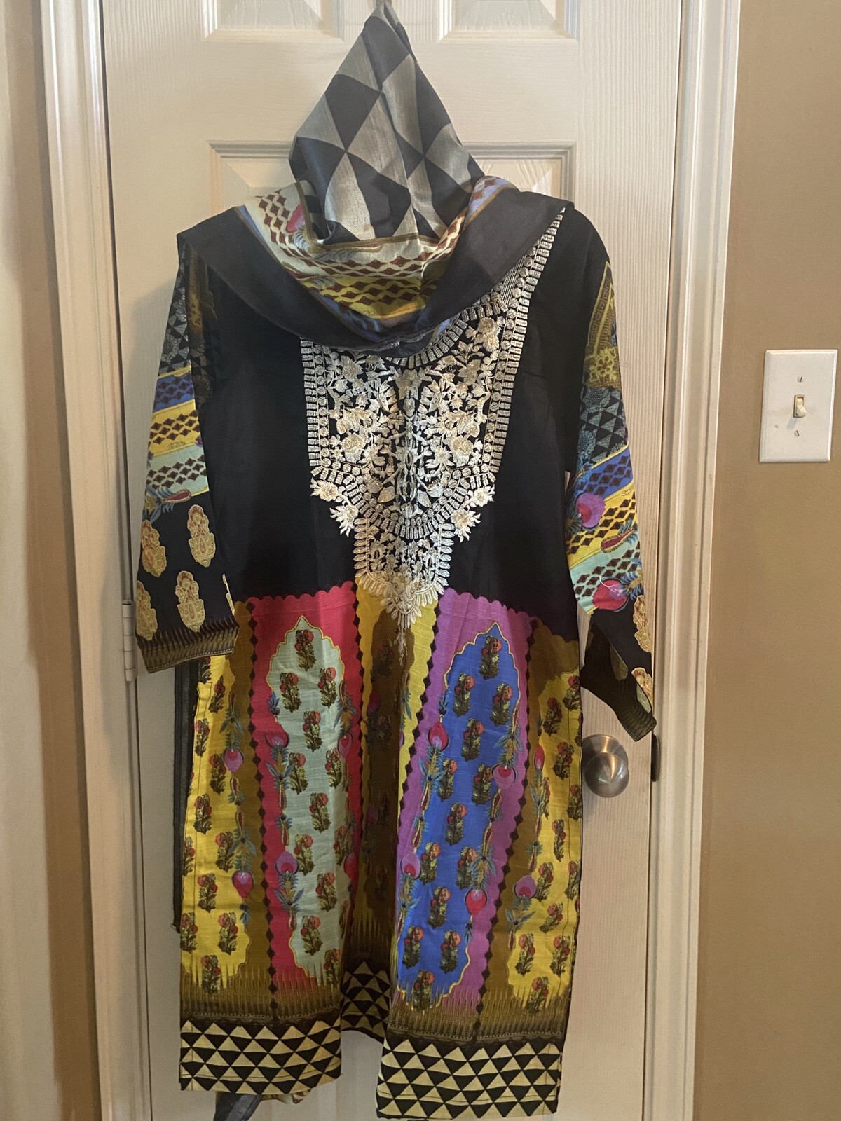 Indian Pakistani Designer Khaddar Embroidered Suit With Shawl