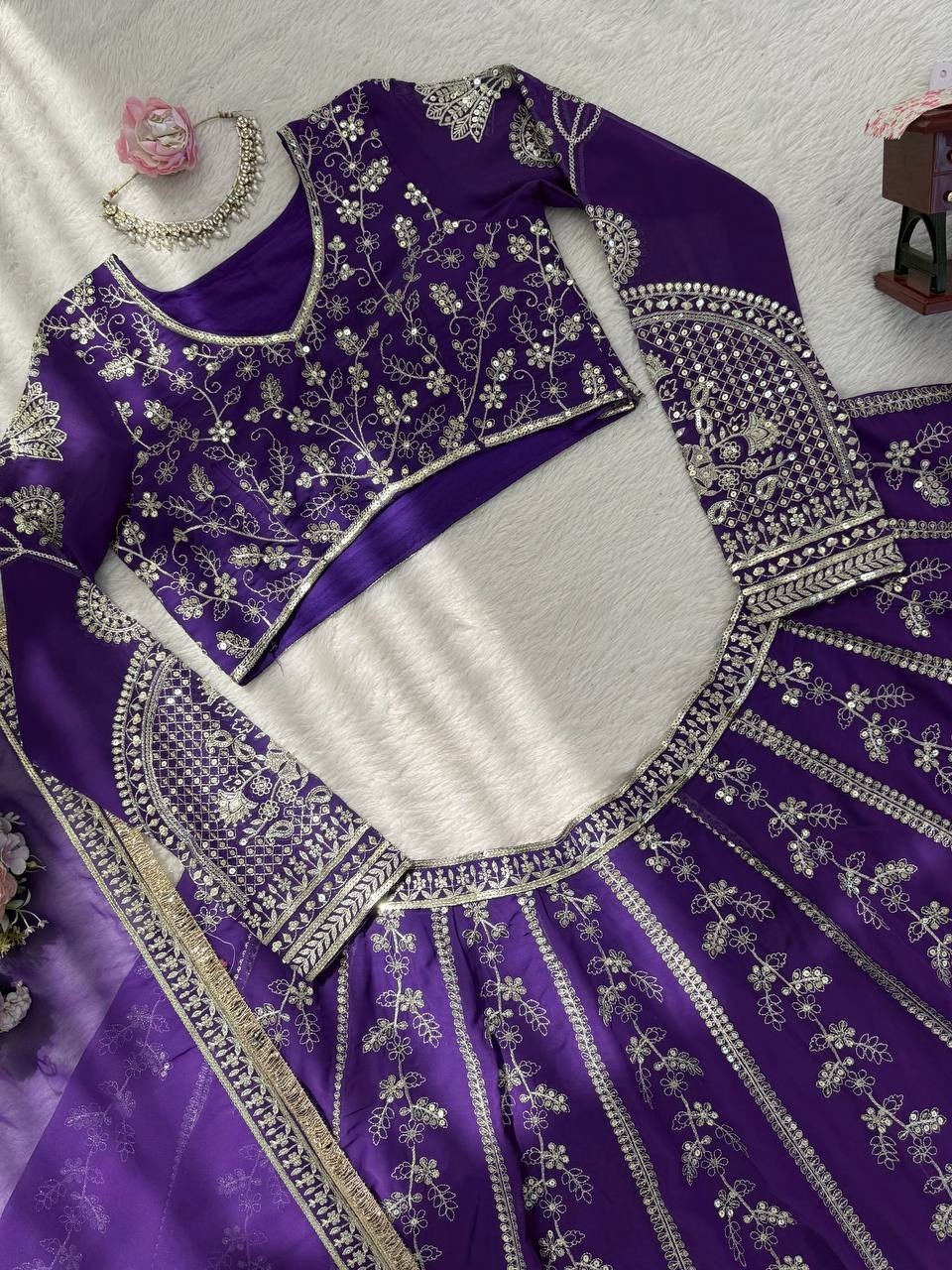 New Designer Purple Faux Georgette Lehenga Choli With Dupatta For Wedding Wear