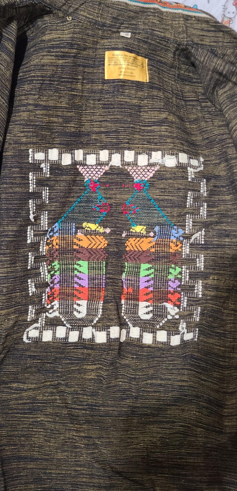 Vintage 70s Handmade Mexican Brown Cotton Short Sleeve Shirt Embroidered Birds