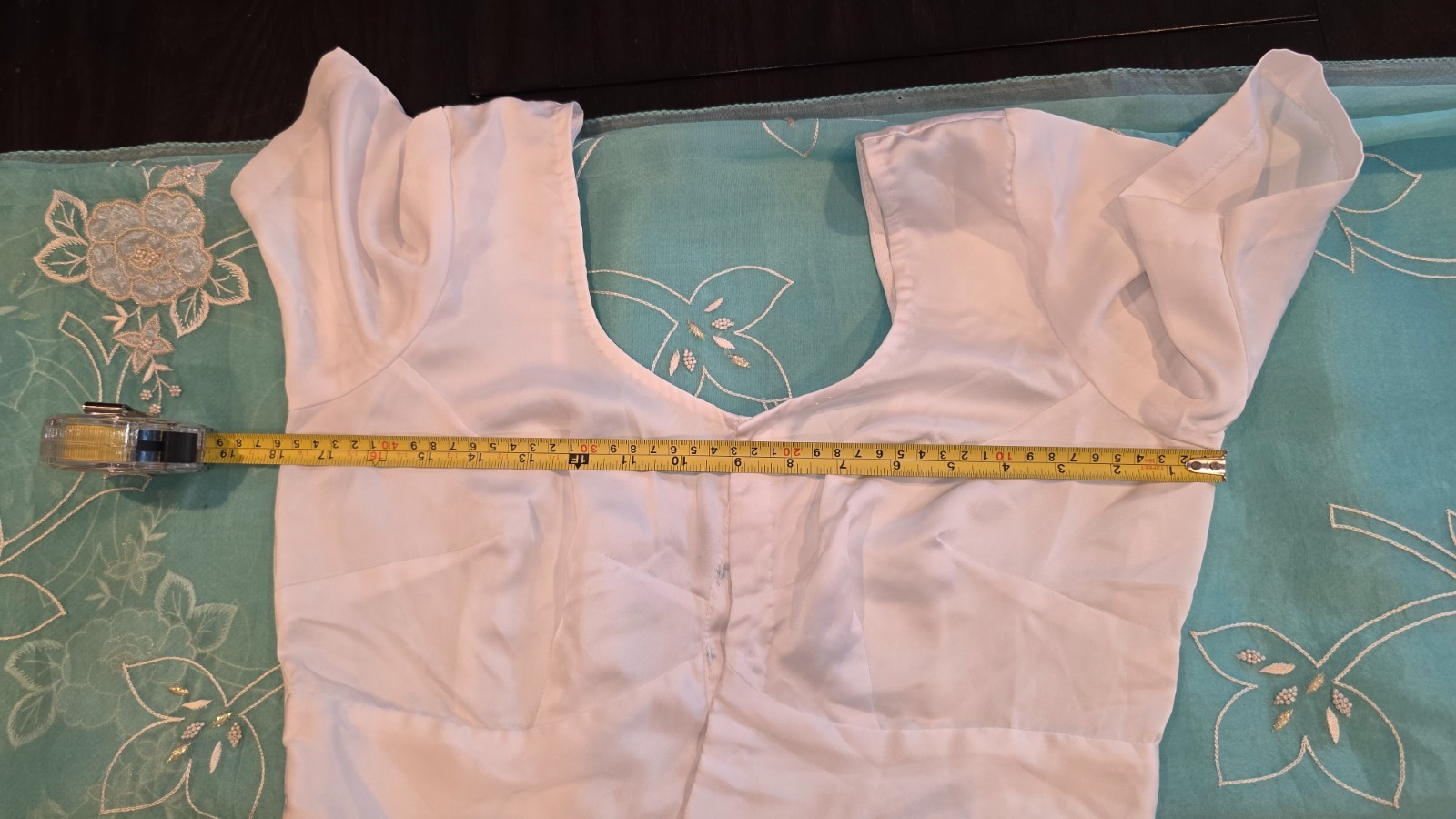 Pastel Sky Blue Organza Silk Saree • Gorgeous Beaded Motifs & White Silk Blouse