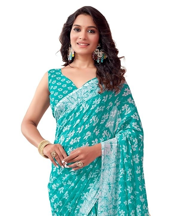 Women’s Floral Printed Georgette Saree with Unstitched Blouse Piece