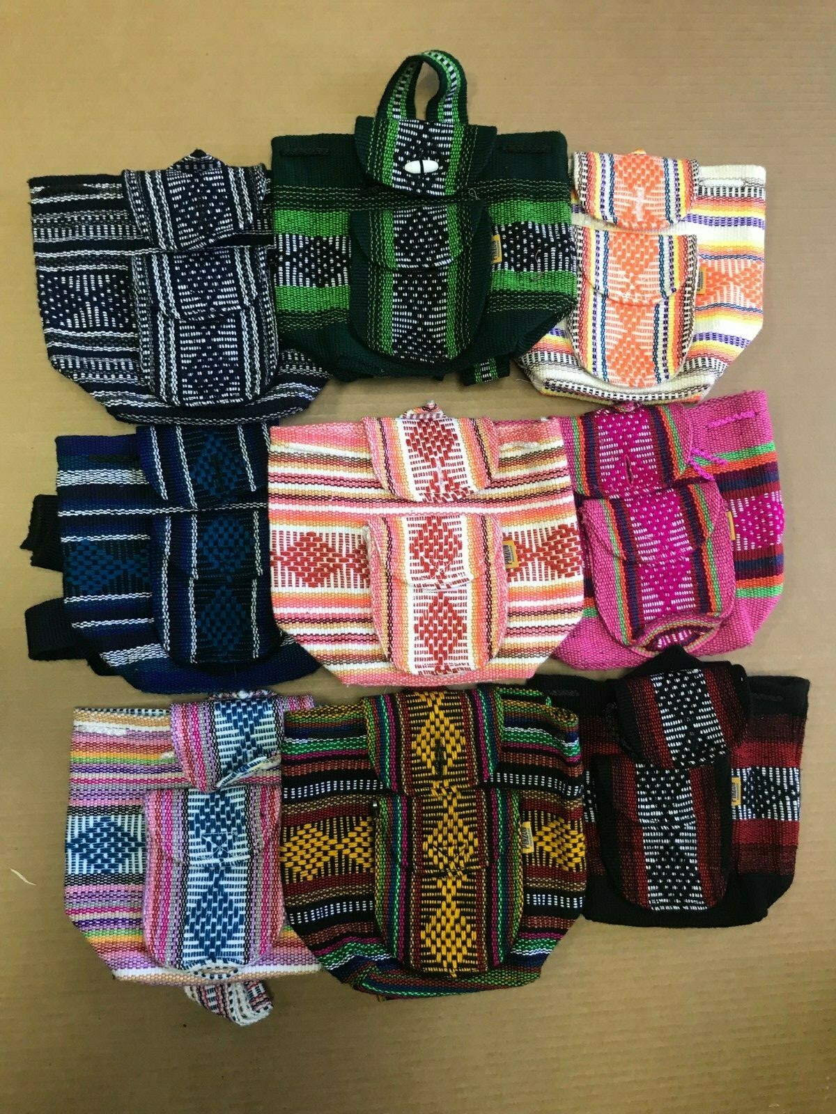 10 PIECE WHOLESALE SET OF MINI BACKPACKS , HIPPIE GEAR , MEXICAN MADE , MOCHILA