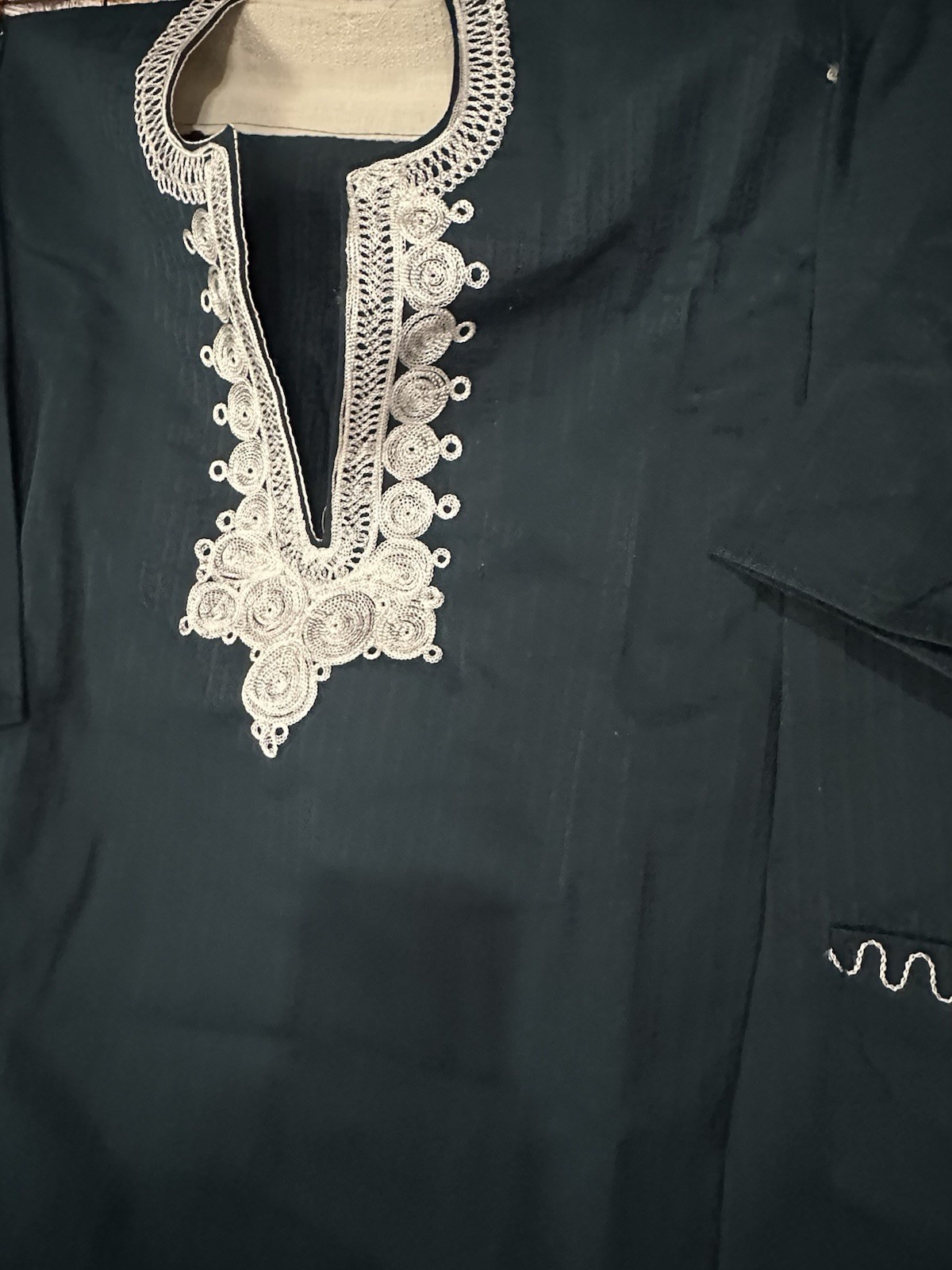 VTG dark green handmade Kashmiri-style cotton kurta -Nigeria, West Africa 1980