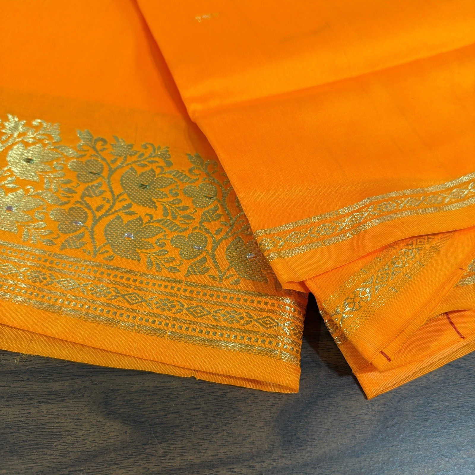 NEW Indian Womens Brocade ART/Artificial Silk Sari SAREE Golden Yellow w/Blouse