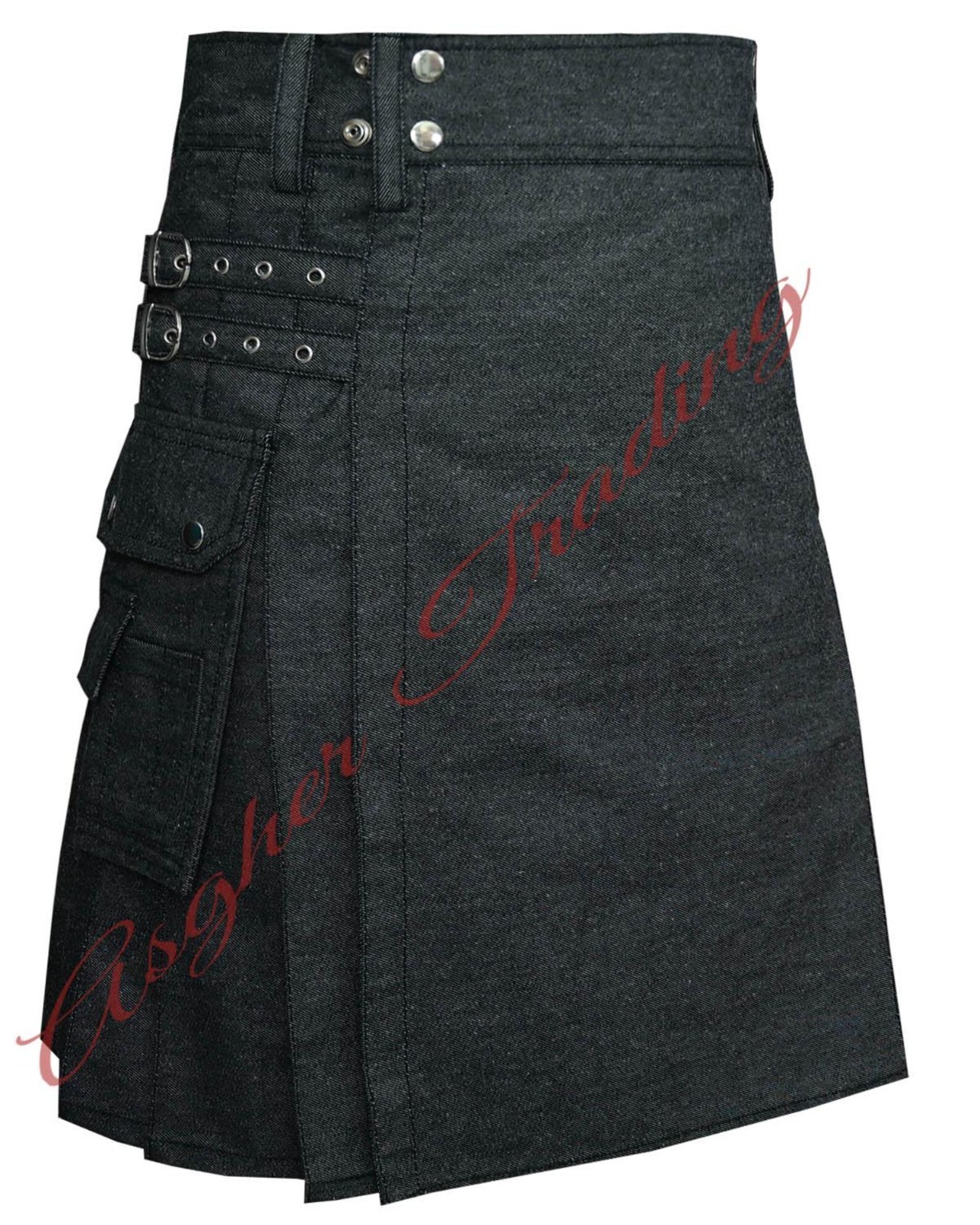 Handmade Black Denim Utility Kilt Tactical Kilt and Custom Size kilts For Men’s