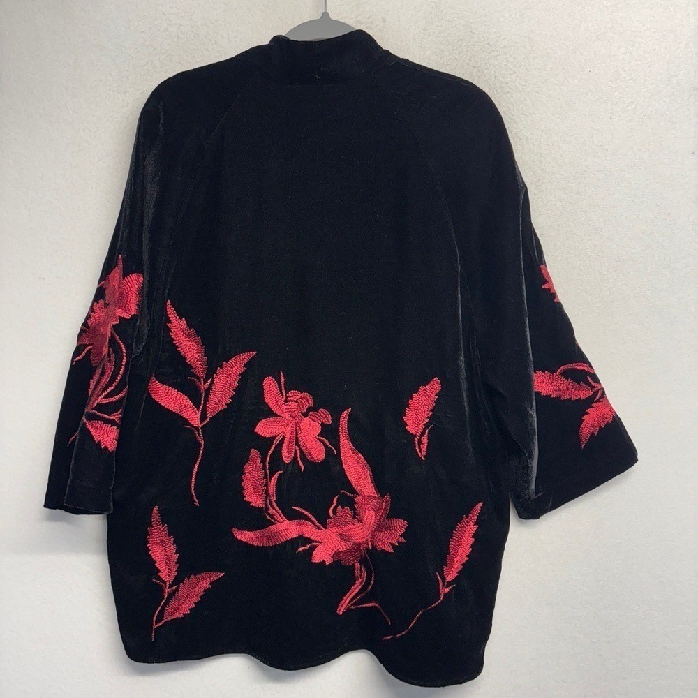 Chico’s Travelers Embroidered Velvet Kimono Jacket Cardigan 1/S Tunic 3/4 Sleeve