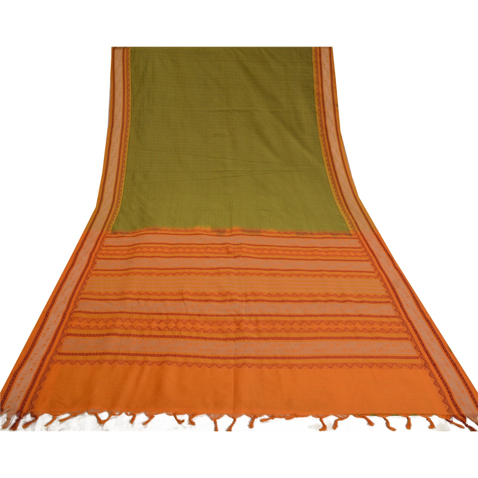 Sanskriti Vintage Green Sarees Blend Cotton Premium Sari Craft 5 Yard Fabric