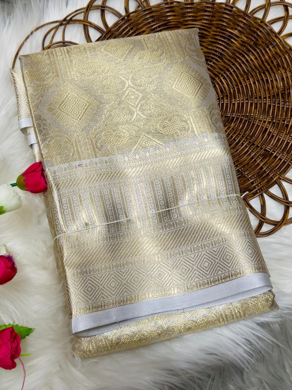 Women Silver Kanjivaram Silk Saree Zari Work Traditional Wear With Blouse