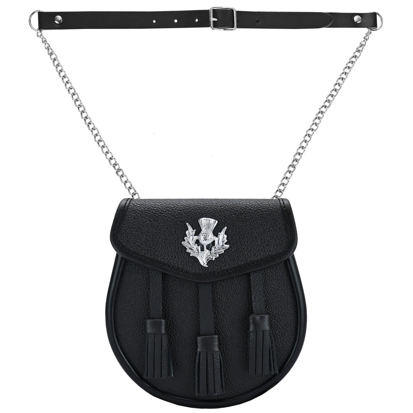 Scottish Kilt Sporran Thistle Mounted Front with Triple Tassel Traditional Pouch