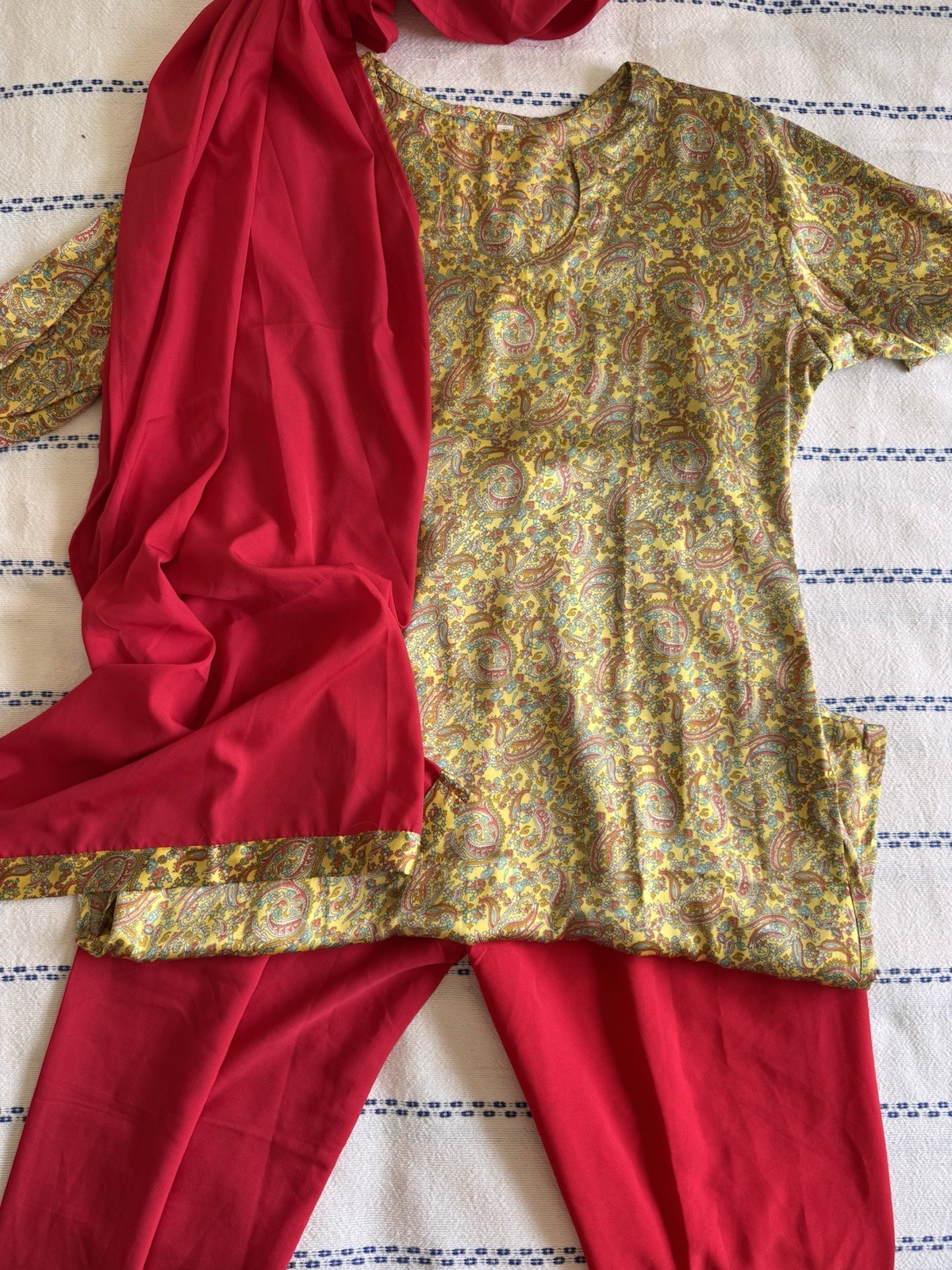 Red Multi-Color Cotton Salwar Kameez Set for Women
